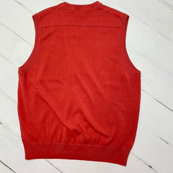 Lot of 2 V Neck IZOD Red Orange & WH Belk Blue Cotton Sweater Vests Men's Size L - Picture 11 of 16